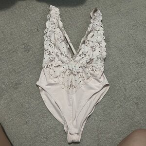 Elegant Baby Pink Lace Bodysuit